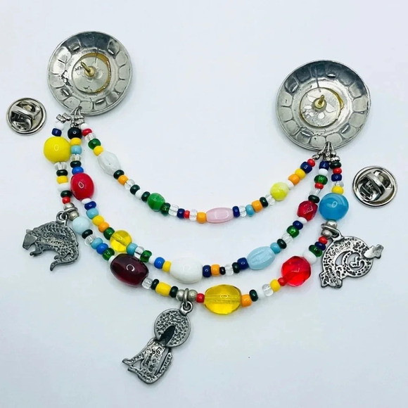 Vintage Beaded Pewter Zuni Sun Sweater Dress Clip signed EGE 89 - Picture 3 of 8